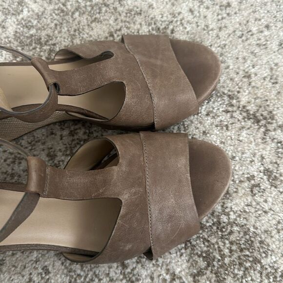 Eileen Fisher Tan Platform Wedge Heeled Leather Sandals 9.5 - Picture 3 of 8